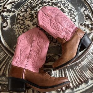 OLD WEST Pink and Brown Western Cowboy Boots sz 4.5